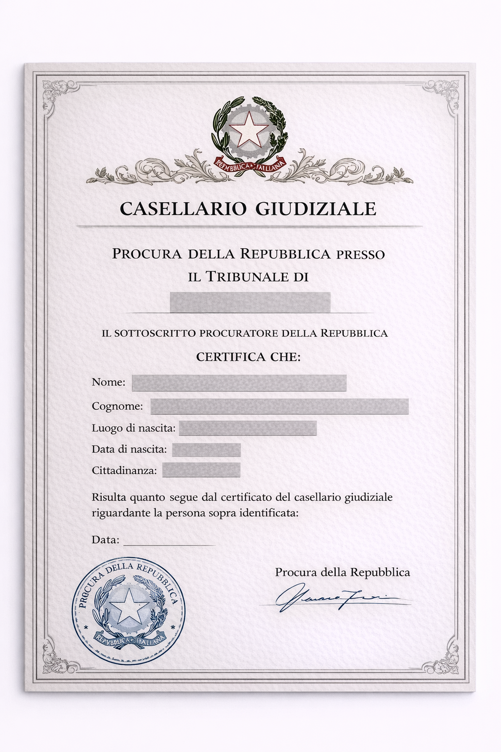 CASELLARIO GIUDIZIALE - TRADUZIONE