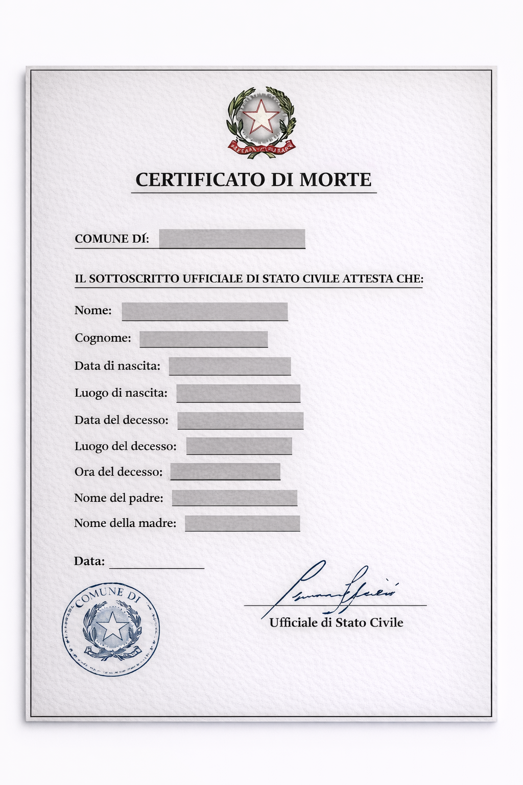 CERTIFICATI DI MORTE - TRADUZIONE