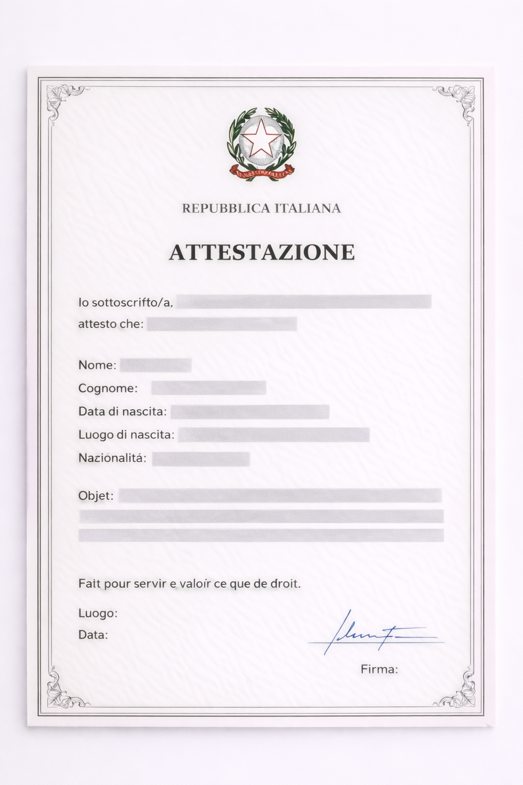 TRADUZIONE ATTESTAZIONE